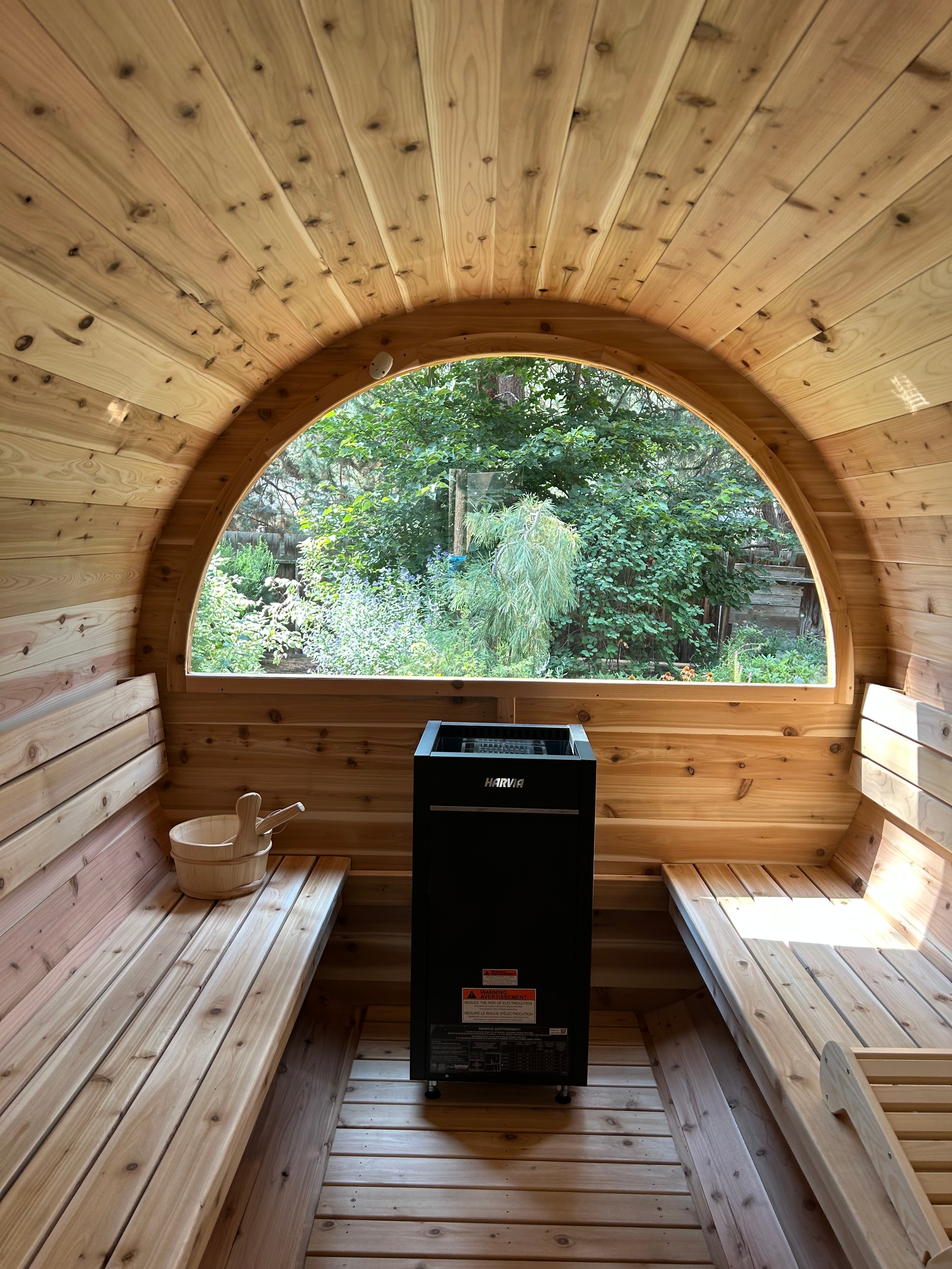 6-8 Person Barrel Sauna + 4' Changing Room