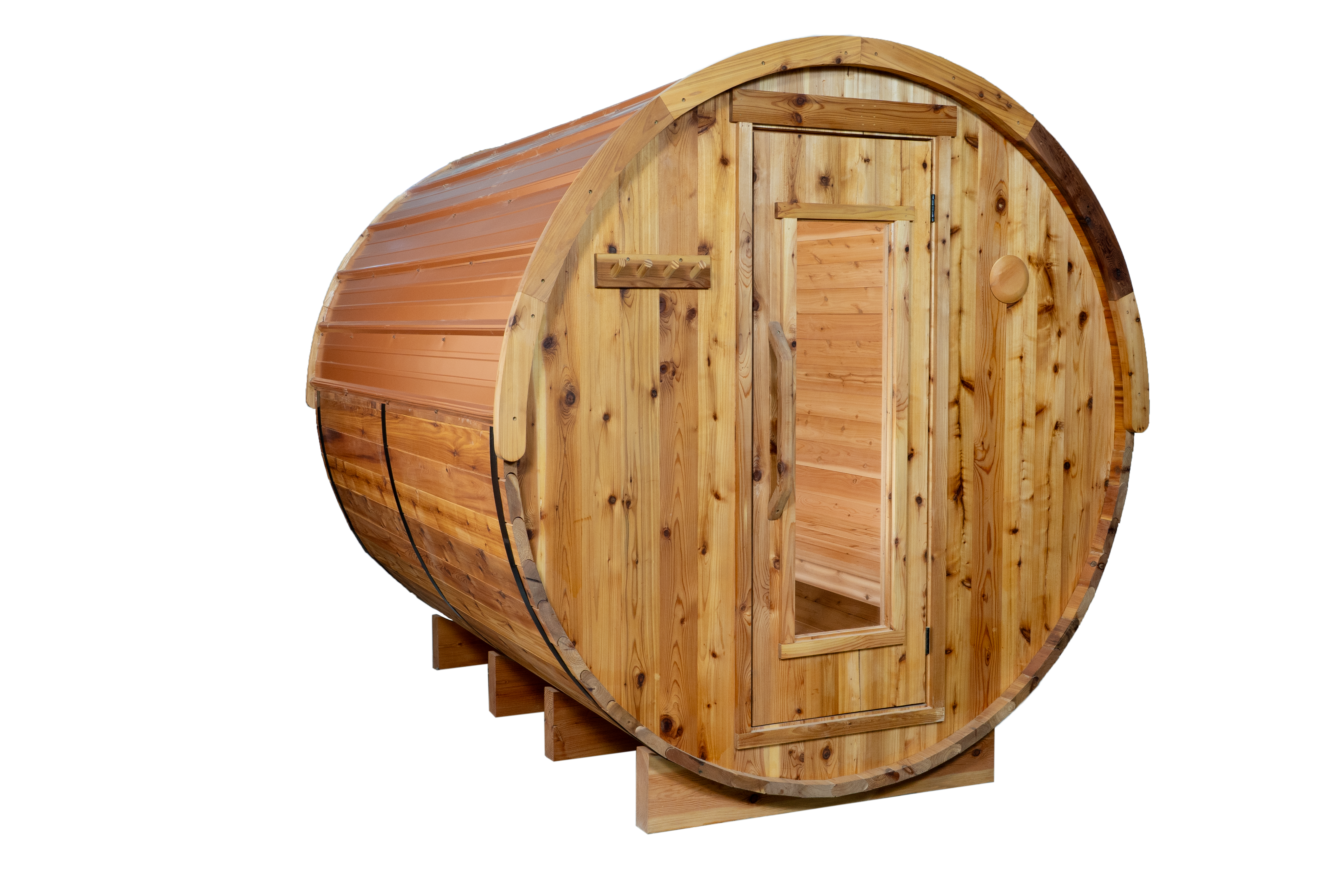 Wooden barrel with a glass panel door