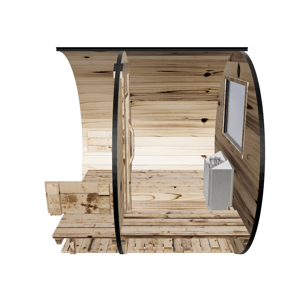 cedar barrel sauna interior side view